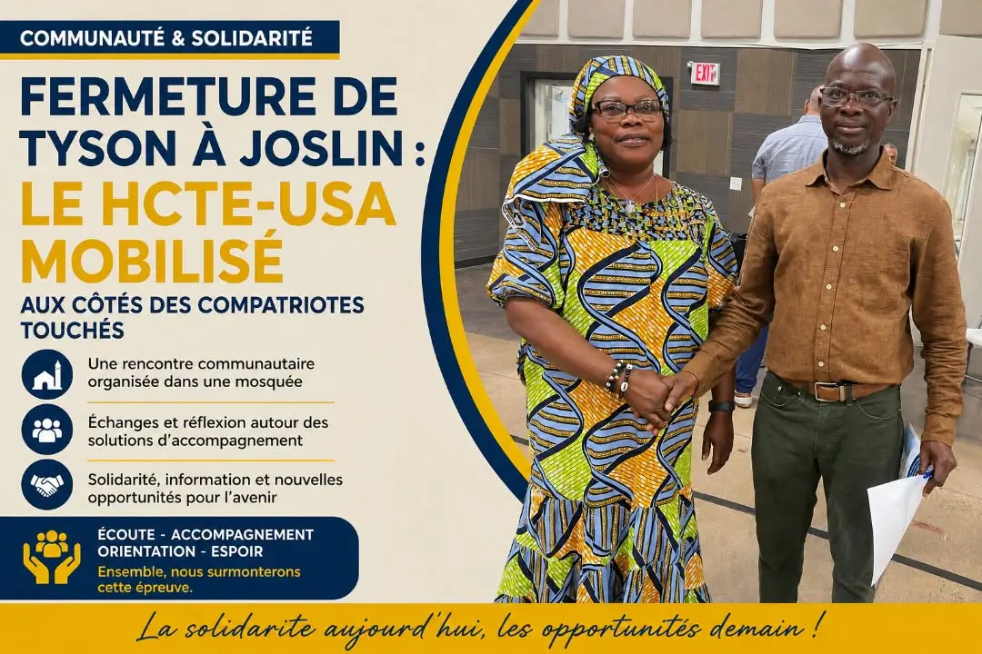 Amévi Avouglah lors d'une rencontre communautaire consacrée aux travailleurs togolais touchés par la fermeture de Tyson à Joslin